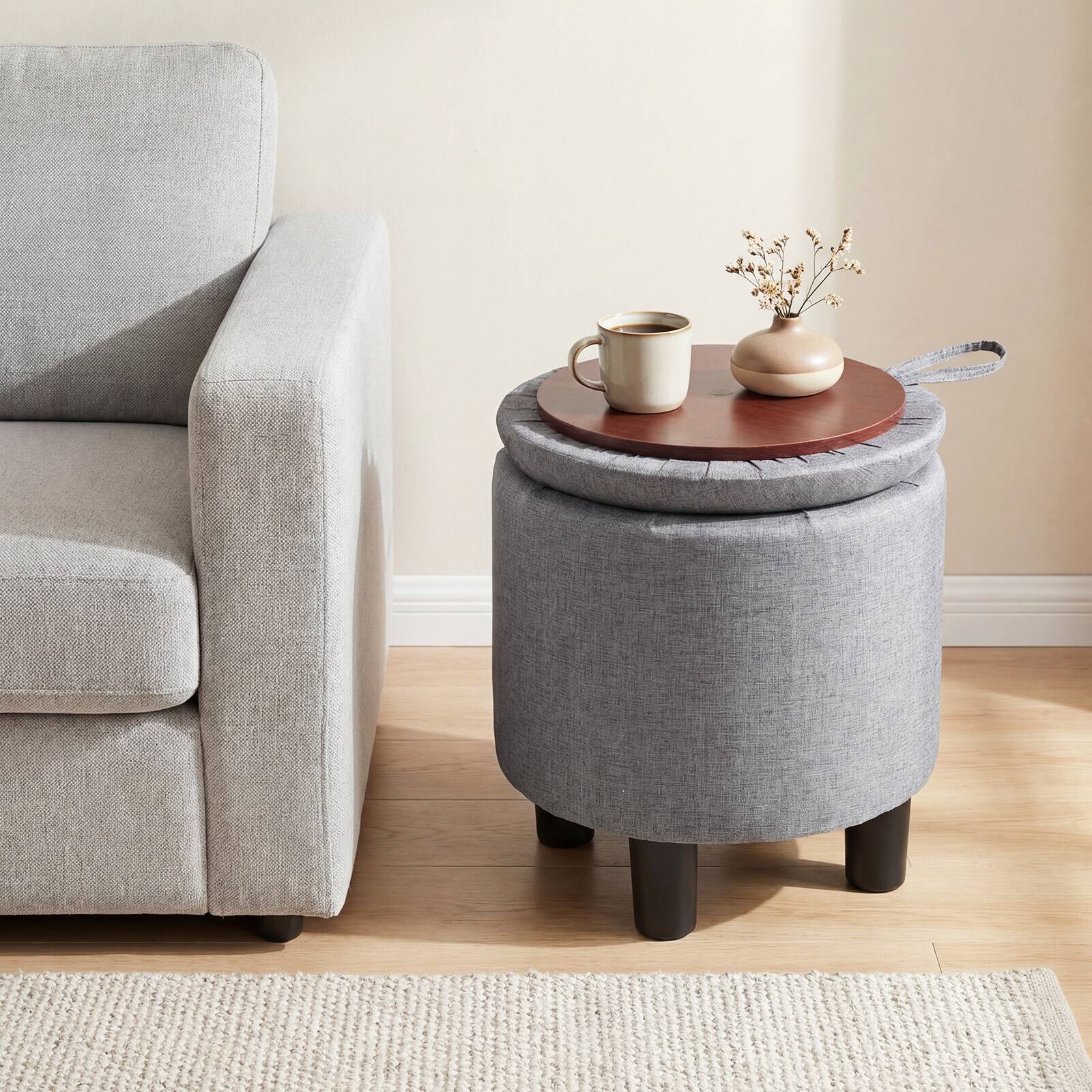 Alt View 1. Gymax - Gymax 2PCS Round Storage Ottoman w/Removable Lid Sturdy Legs Storage for Living Room Gray - Gray.
