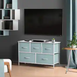 Sorbus - Dresser with 5 Drawers - Storage Chest Organizer Unit with Steel Frame, Wood Top, Easy Pull Fabric Bins Bedroom - Aqua