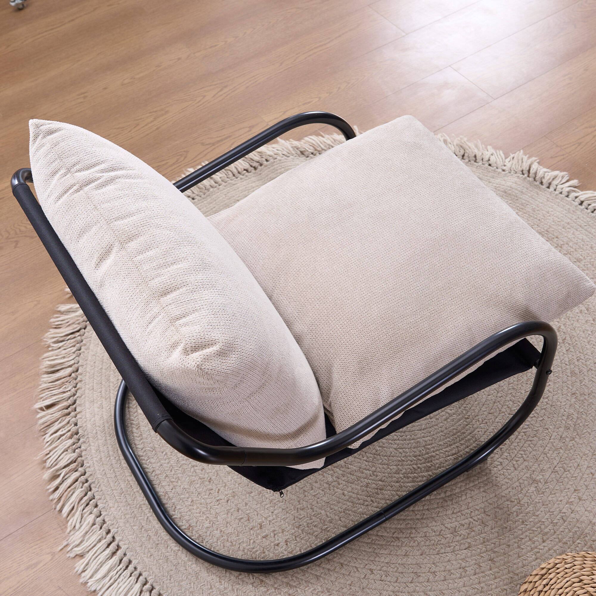 Back. FERPIT - FERPIT Modern Curved Accent Chair with Faux Linen Upholstery, Comfy Lounge Chair with Metal Frame & Cushions, Beige - Beige.