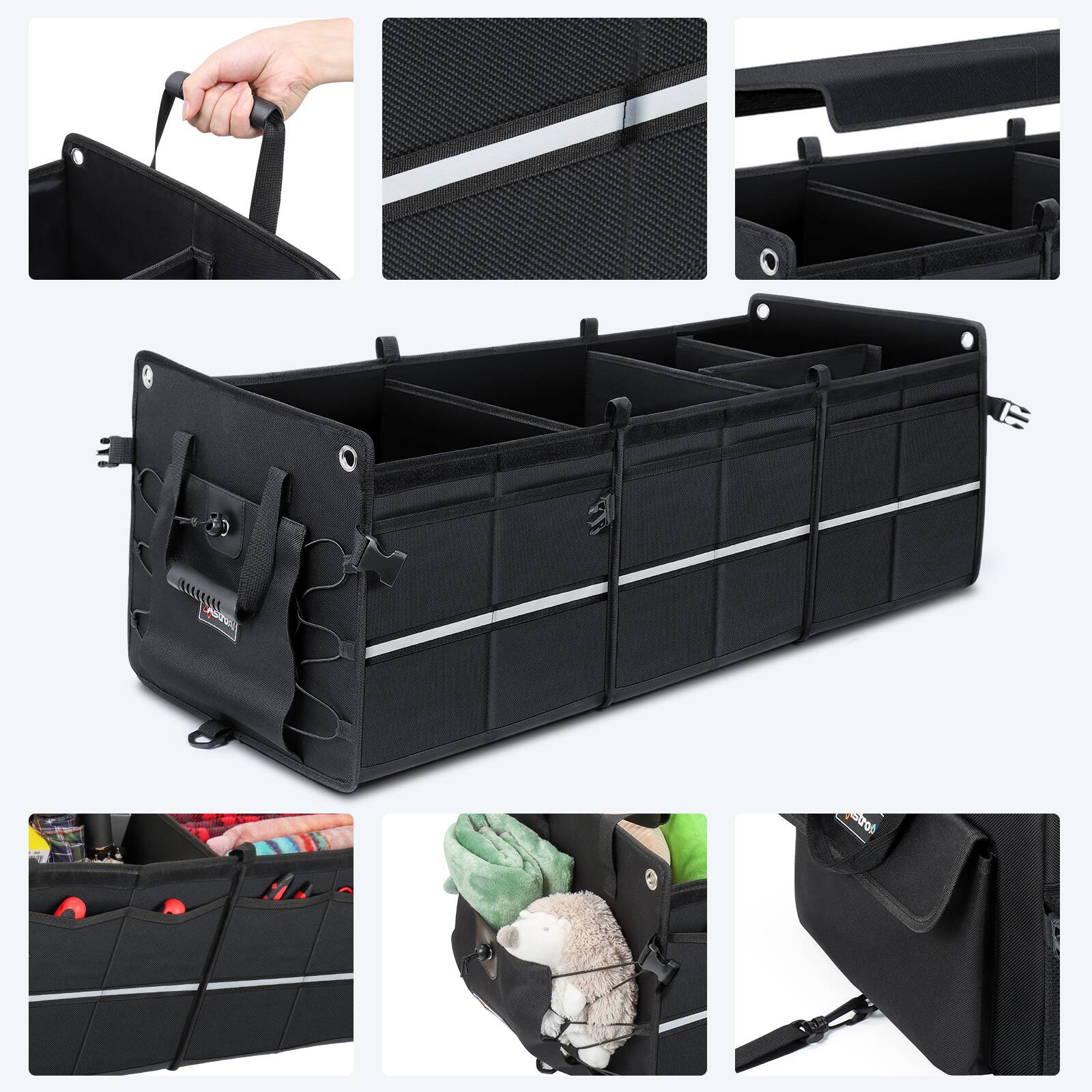 Alt View 1. AstroAI - Car Trunk Organizer 110L, Collapsible Large Storage Box with Cooler Bag for Cars, Black - Black.