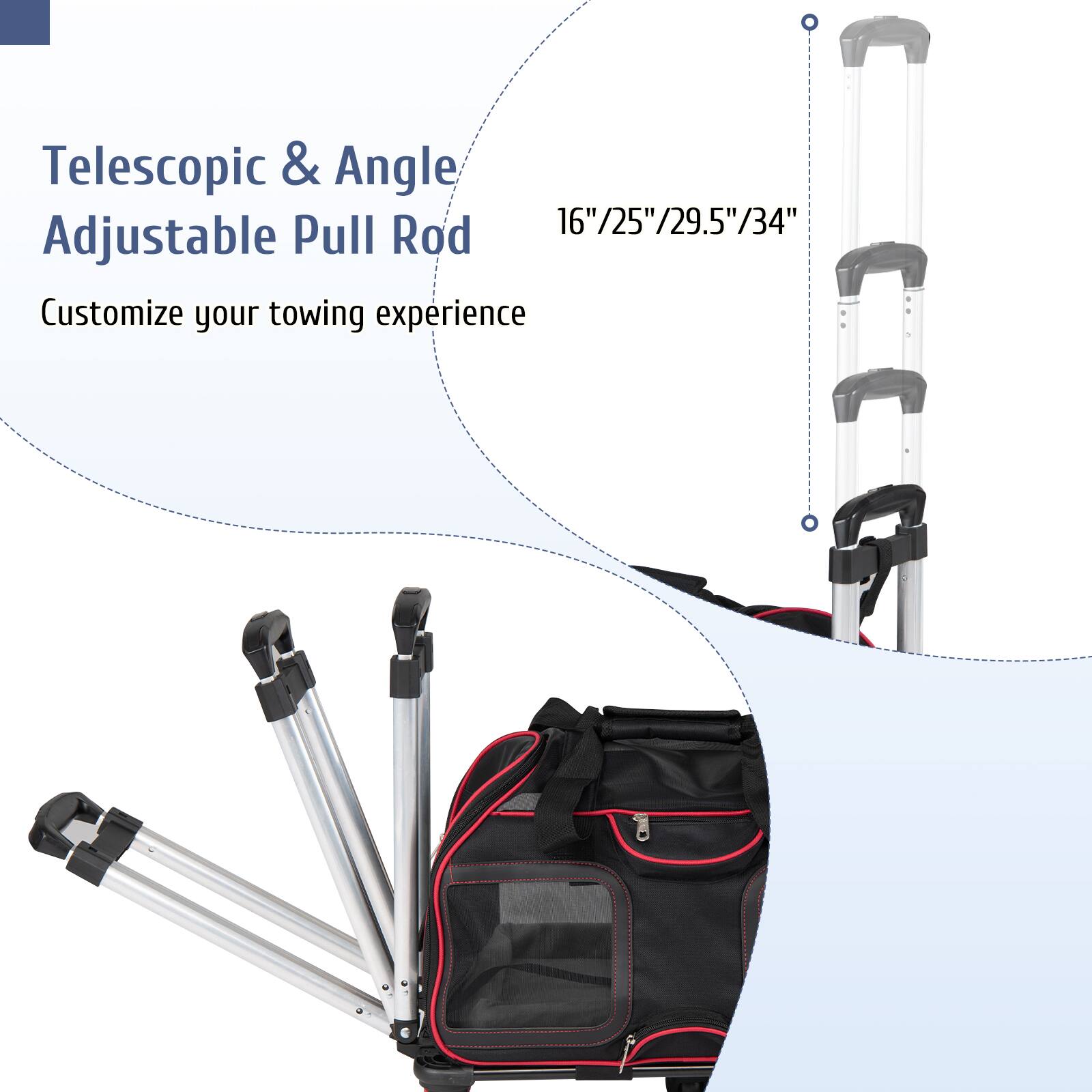 Telescopic & Angle Adjustable Pull Rod

16"/25"/29.5"/34"

Customize your towing experience