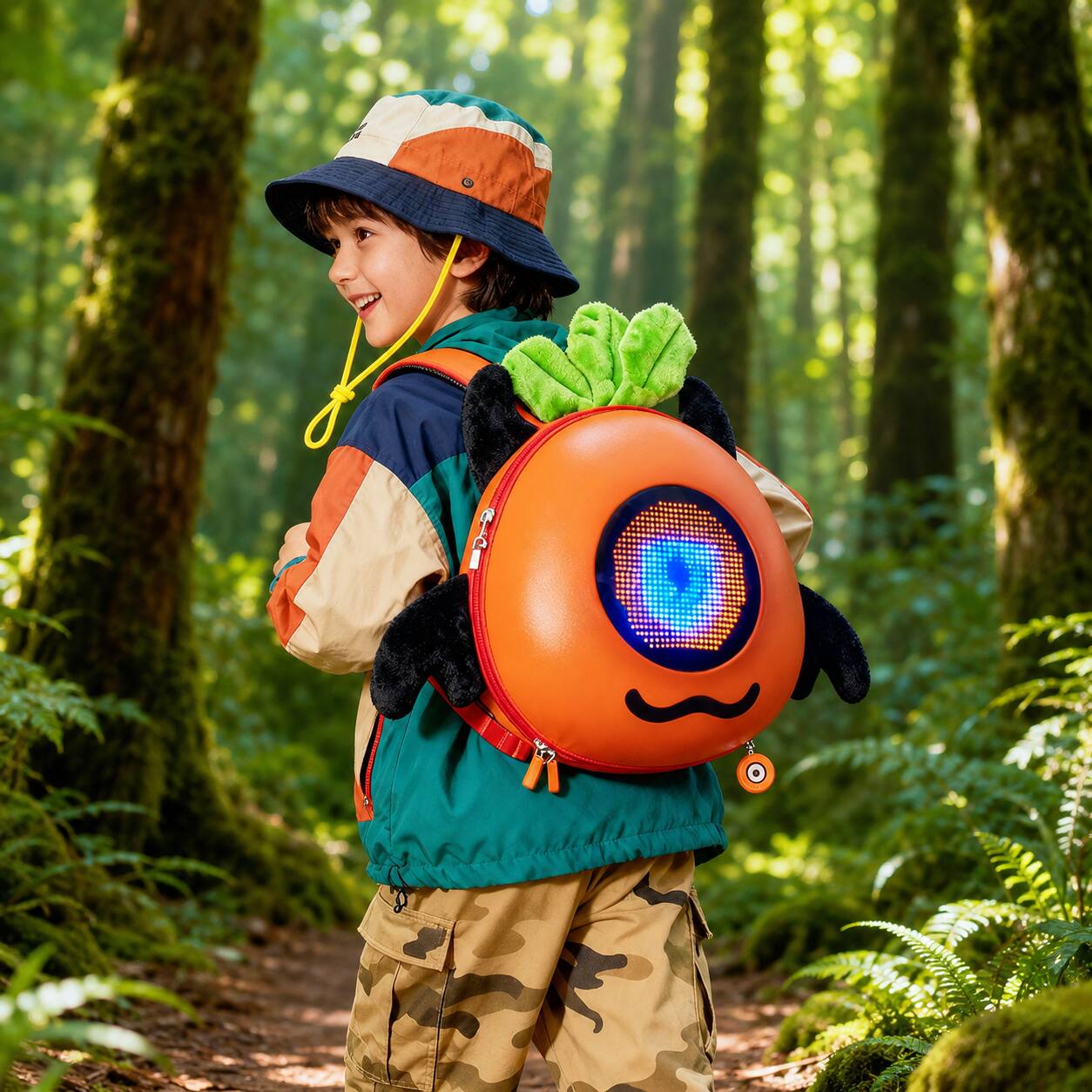 Back. Loheer - Kids LED Smart Backpack with Programmable Pixel Display, Bluetooth App Control and USB Power - Orange - red.
