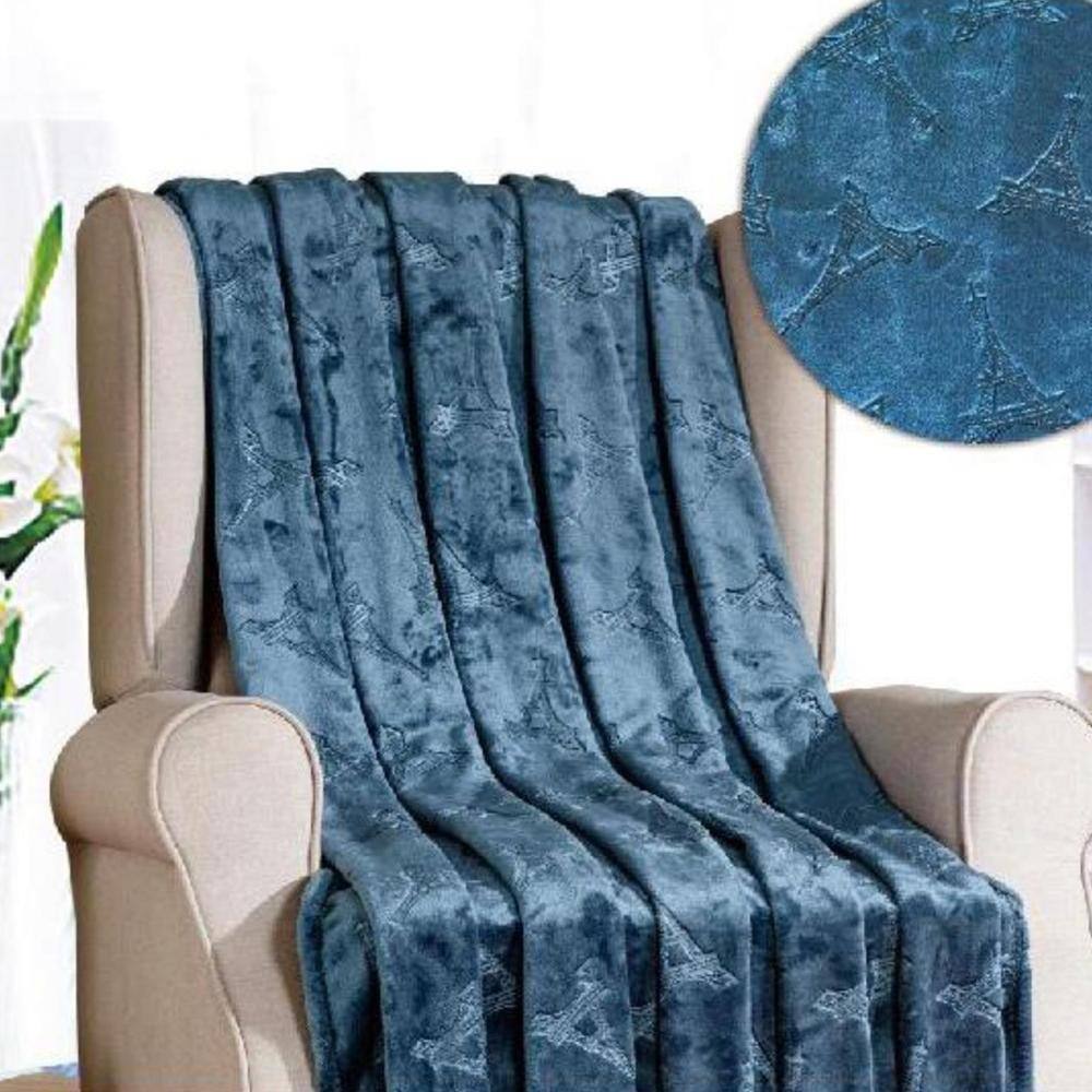 Alt View 1. Noble House - Eiffel Tower Premium Microplush Super Soft Embossed Pattern All Season 50" x 60" Throw Blanket, Oxford Blue - Oxford blue.