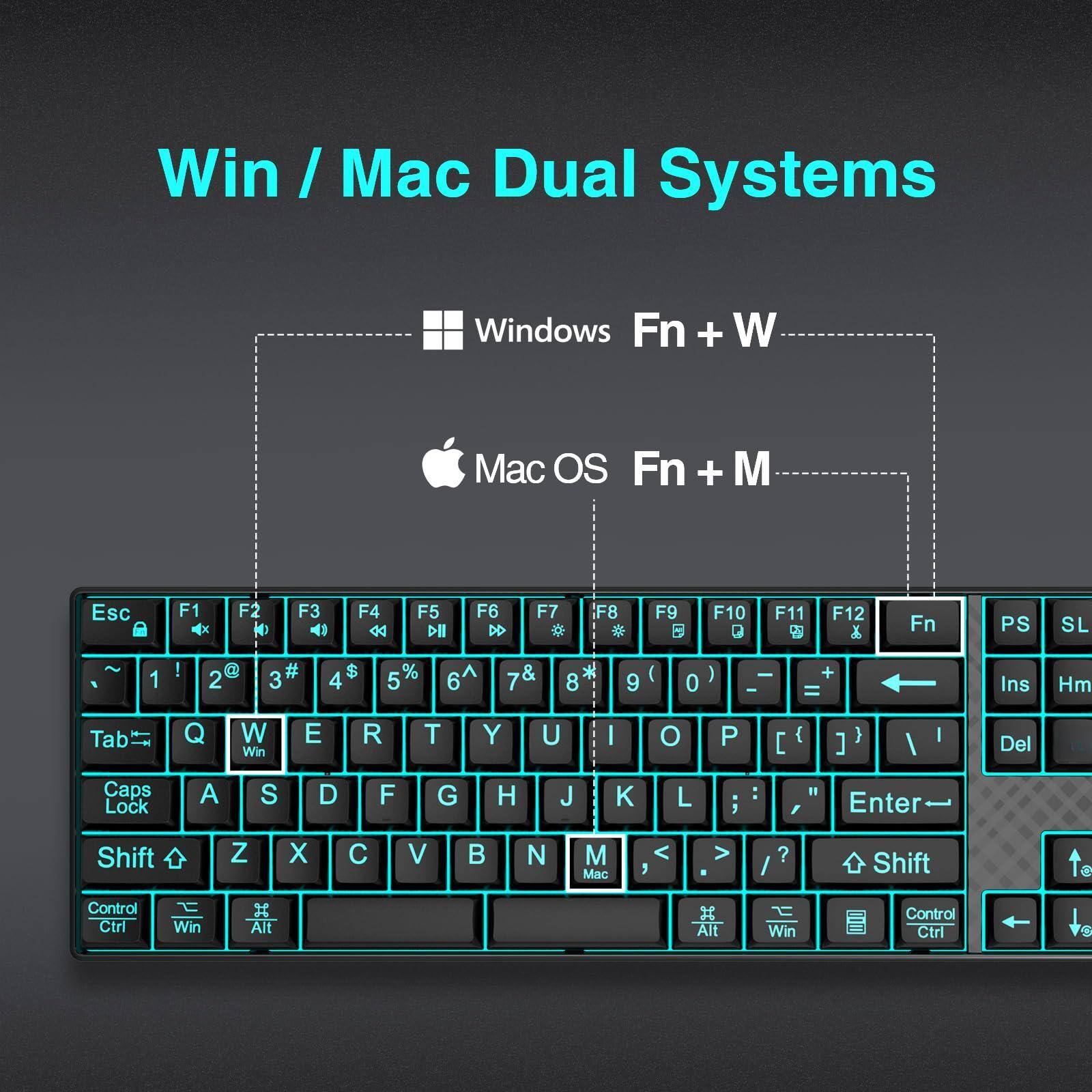 Win / Mac Dual Systems

Windows Fn + W
Mac OS Fn + M

Esc F1 F2 F3 F4 F5 F6 F7 F8 F9 F10 F11 F12

1 ! 2 @ 3 # 4 $ 5 % 6 ^ 7 & 8 * 9 ( 0 ) - = Backspace

Tab Q W E R T Y U I O P [ { ] } \

Caps Lock A S D F G H J K L ; ' Enter

Shift Z X C V B N M , . / Shift

Control Ctrl Win Alt

PS SL

Ins Hm Del

Caps Lock

Control Ctrl Alt Win
