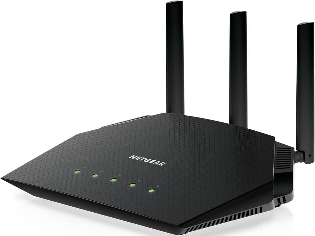 Left. NETGEAR - Nighthawk AX3000 Dual-Band Wi-Fi 6 Router - Black.