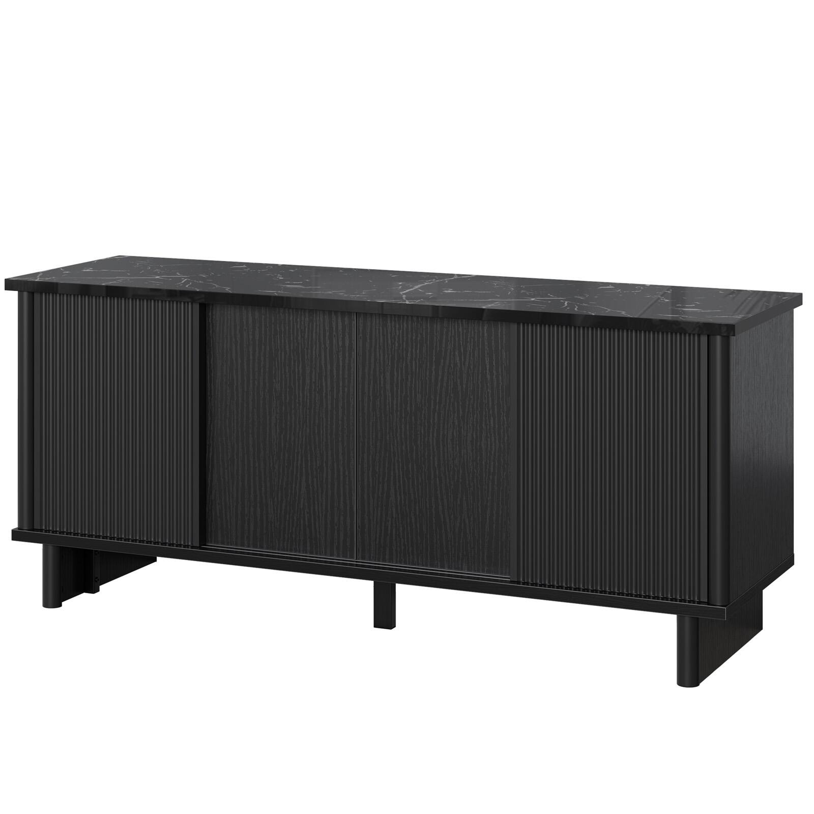 Alt View 6. Bestier - Modern Mid-Century 58" TV Stand for TVs up to 65", 4-Door Fluted Media Console with Sliding Doors - Black.