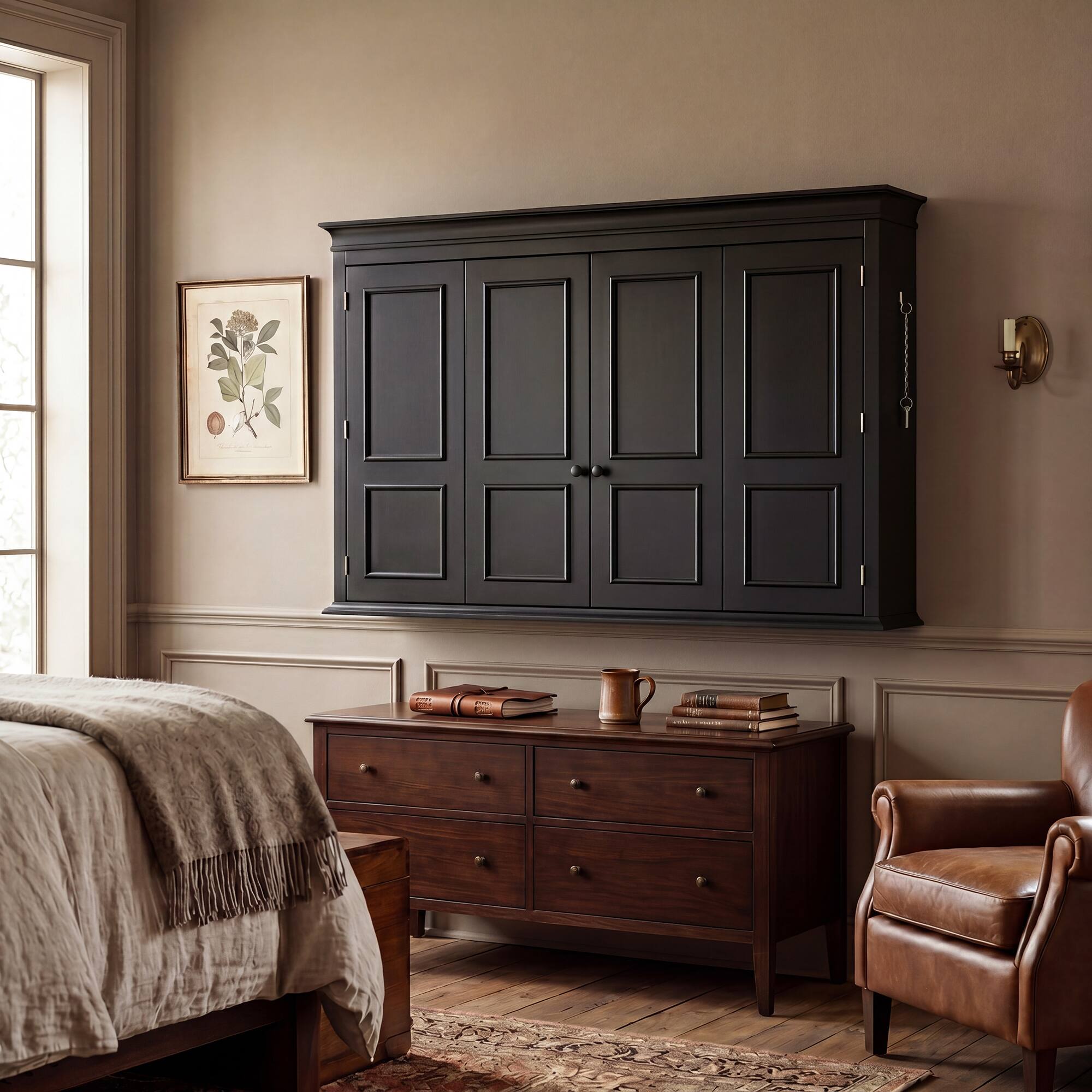 Back. Famapy - Stylish Wall-Mounted TV Cabinet for 60" TVs, Black Enclosure with Doors, Protective Cover & Elegant Decor - Black.