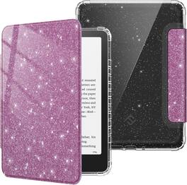 Fintie - Clear Case for 7" Kindle Paperwhite 12th Gen 2024 & Kindle Colorsoft Soft Lightweight TPU Cover Transparent Back Shell - Glitter Purple