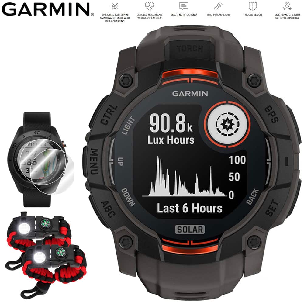 Garmin - Instinct 3 50 mm GPS Smartwatch SOLAR Black with Accessories Bundle - Black with Charcoal Band - (2025)