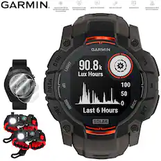 GARMIN
- UNLIMITED BATTERY IN SMARTWATCH MODE WITH SOLAR CHARGING
- DETAILED HEALTH AND WELLNESS FEATURES
- SMART NOTIFICATIONS
- BUILT-IN FLASHLIGHT
- RUGGED DESIGN
- MULTI-BAND GPS WITH SATIQ TECHNOLOGY
90.8k Lux Hours
Last 6 Hours
SOLAR
CTRL LIGHT
TORCH
GPS
MENU UP
DOWN ABC
SET
BACK