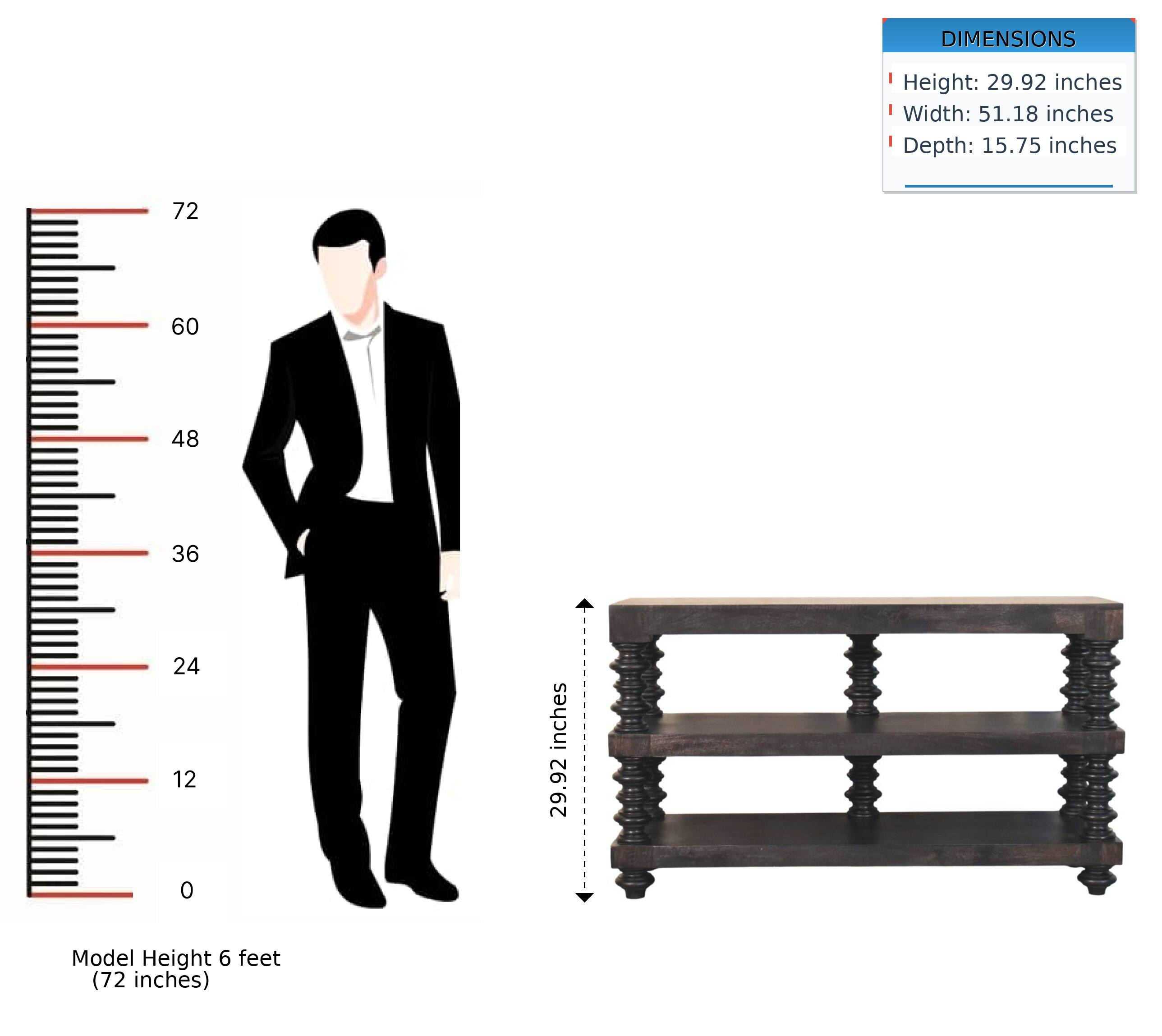 DIMENSIONS  
Height: 29.92 inches  
Width: 51.18 inches  
Depth: 15.75 inches  

Model Height 6 feet (72 inches)