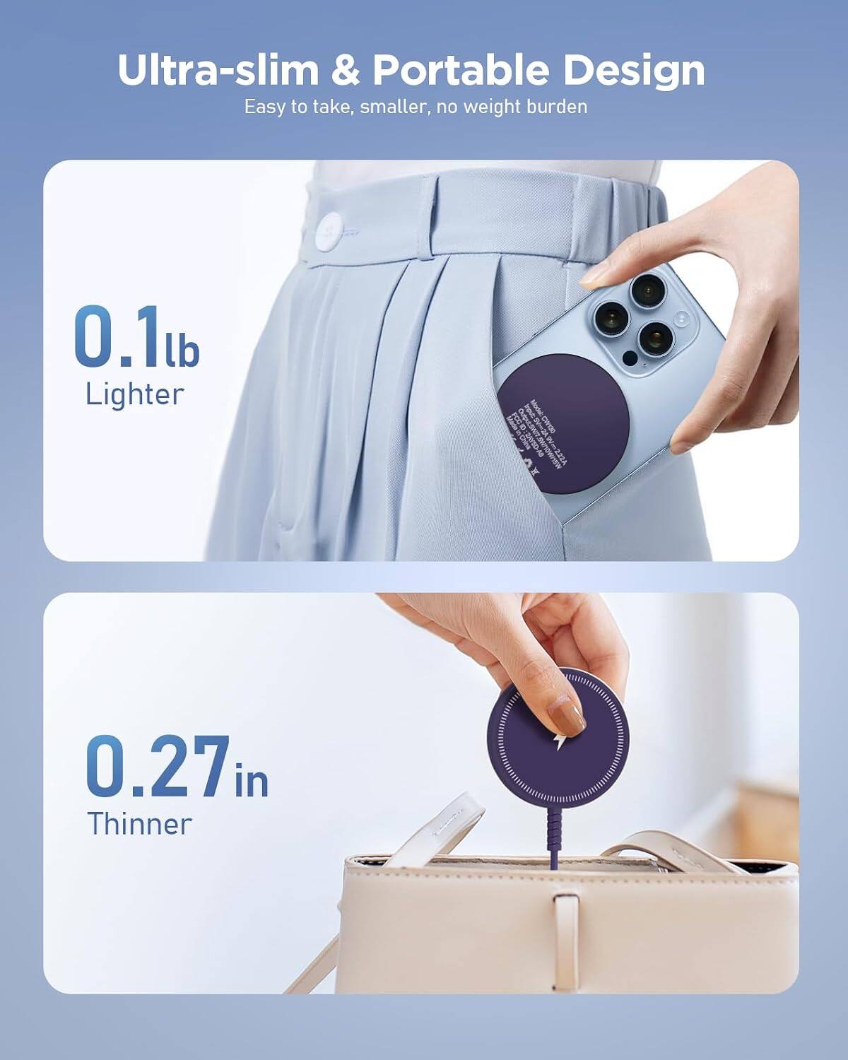 Ultra-slim & Portable Design  
Easy to take, smaller, no weight burden  

0.1lb Lighter  

0.27 in Thinner