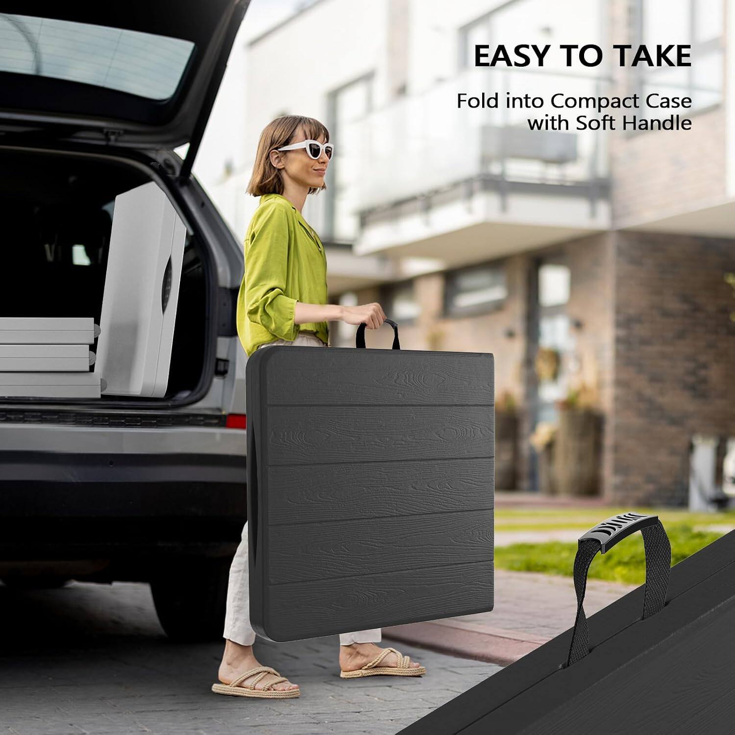 EASY TO TAKE  
Fold into Compact Case with Soft Handle
