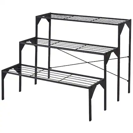 Front. Pefilos - 3 Tier Outdoor Metal Heavy Duty Modern for Multiple Plant Display Stand Rack, Flower Pot Stand for Planter Corner Garden - Black.
