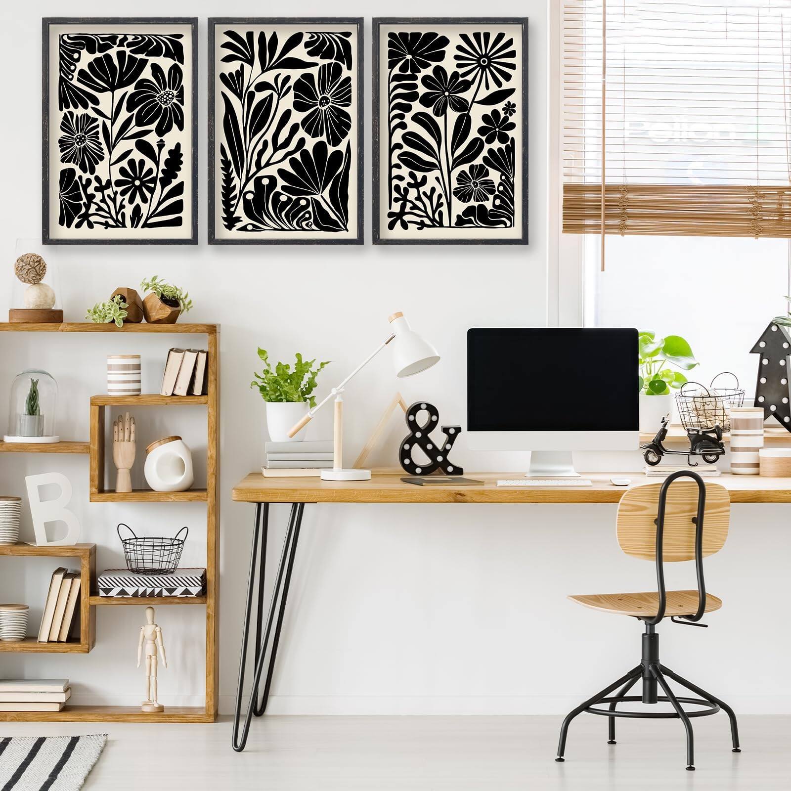 Alt View 4. Hanke - Abstract Floral Botanical Boho Wall Art Minimalist Pictures Prints Bedroom Modern Home 16 x 11 inches - Abstract Floral Botanical Wall Art (Wood) 16"L x 1.