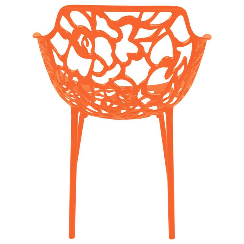 Alt View 1. LeisureMod - Devon Stackable Aluminum Dining Chair with Floral Cutout Design Side Chair for Indoor Outdoor - Orange.