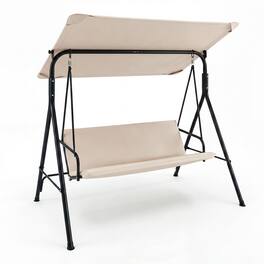 Costway - 3-Seat Outdoor Patio Swing Chair with Armrests,Adjustable Tilt Canopy & Stand - Beige