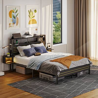 queenbee Bestier Queen Gaming Bed Frame Golden Stripe Headboard LED