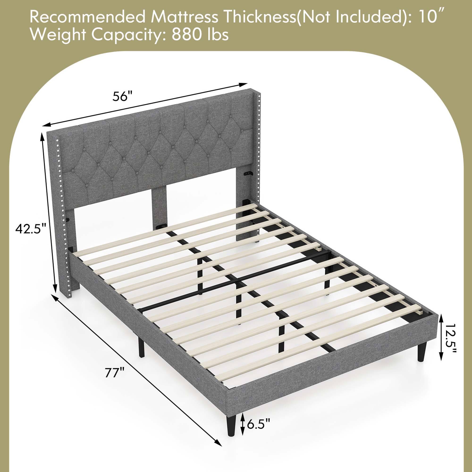 Alt View 3. Costway - Costway Full Size Upholstered Platform Bed Button Tufted Headboard Mattress Foundation - Grey.