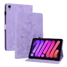 Dteck - Case for Apple iPad mini (A17 Pro) 2024 & iPad mini 6th Gen 8.3" 2021,Embossed Pattern PU Leather Flip Card Holder Cover - Purple