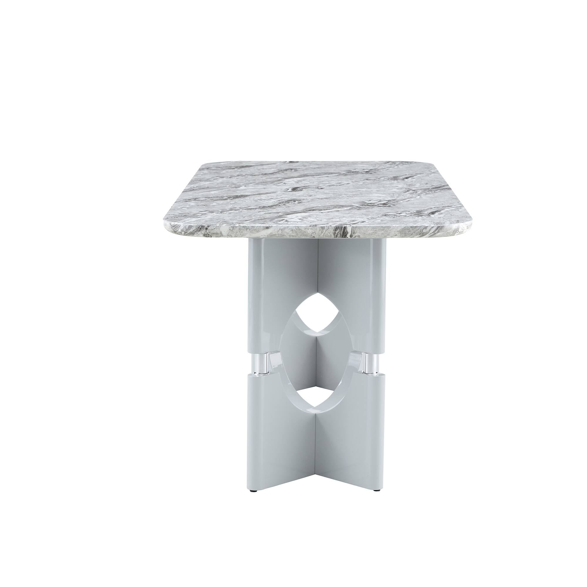 Alt View 7. Loheer - Loheer- 5.9ft Modern Gray Faux Marble Dining Table Sleek Hollow Frame Kitchen Table for Small Apartment - Gray.