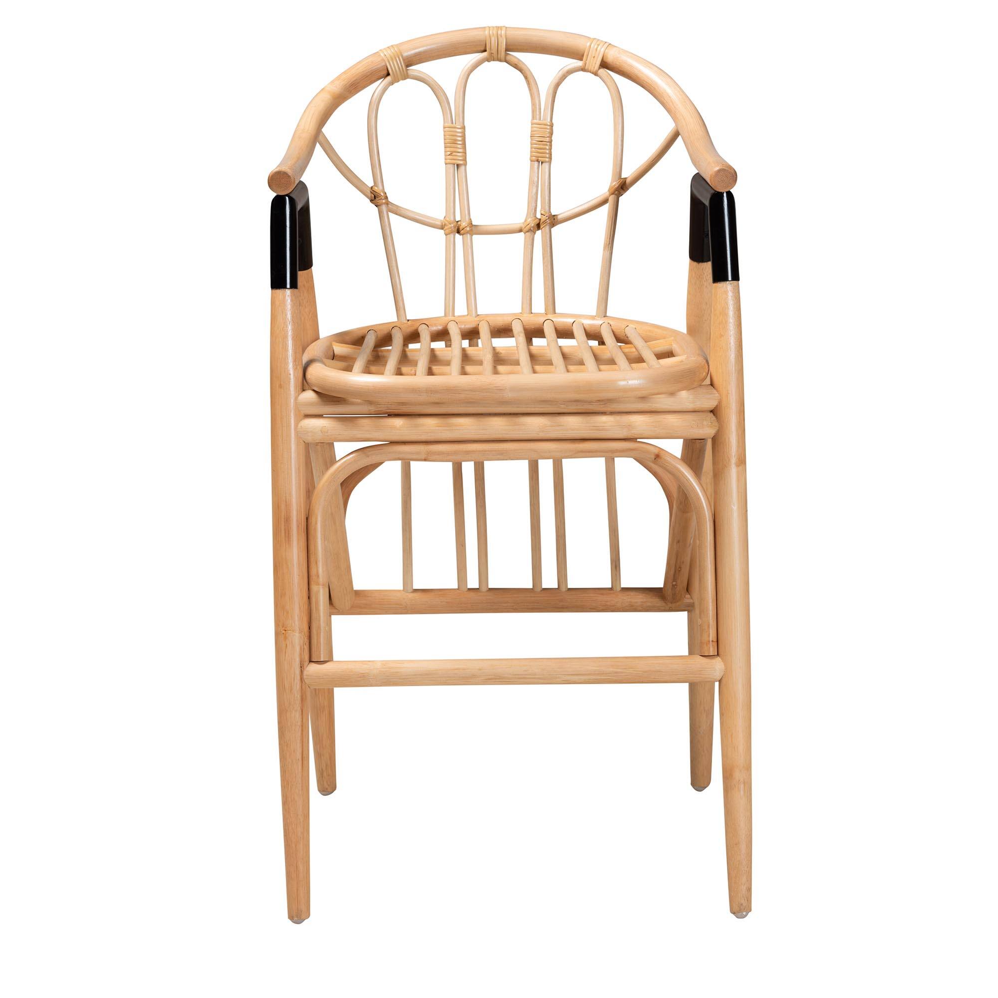 Angle. bali & pari - Cyntia Modern Bohemian Natural Rattan Counter Stool - Natural Brown/Black.