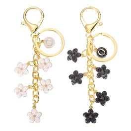 Unique Bargains - Elegant 2pcs Alphabet O Initial Flower Letter Keychain Charm for Women Purse Handbag Backpack Bags Accessories - White
