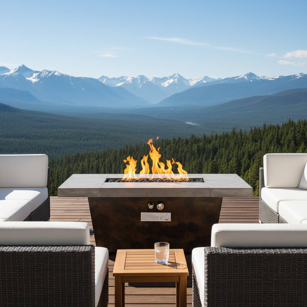 Front. APRILSOUL - 42 Inch Gas Rectangle Fire Pit Table with Cement-Imitating Texture Effect Design 50000BTU Outdoor Firepit Table.