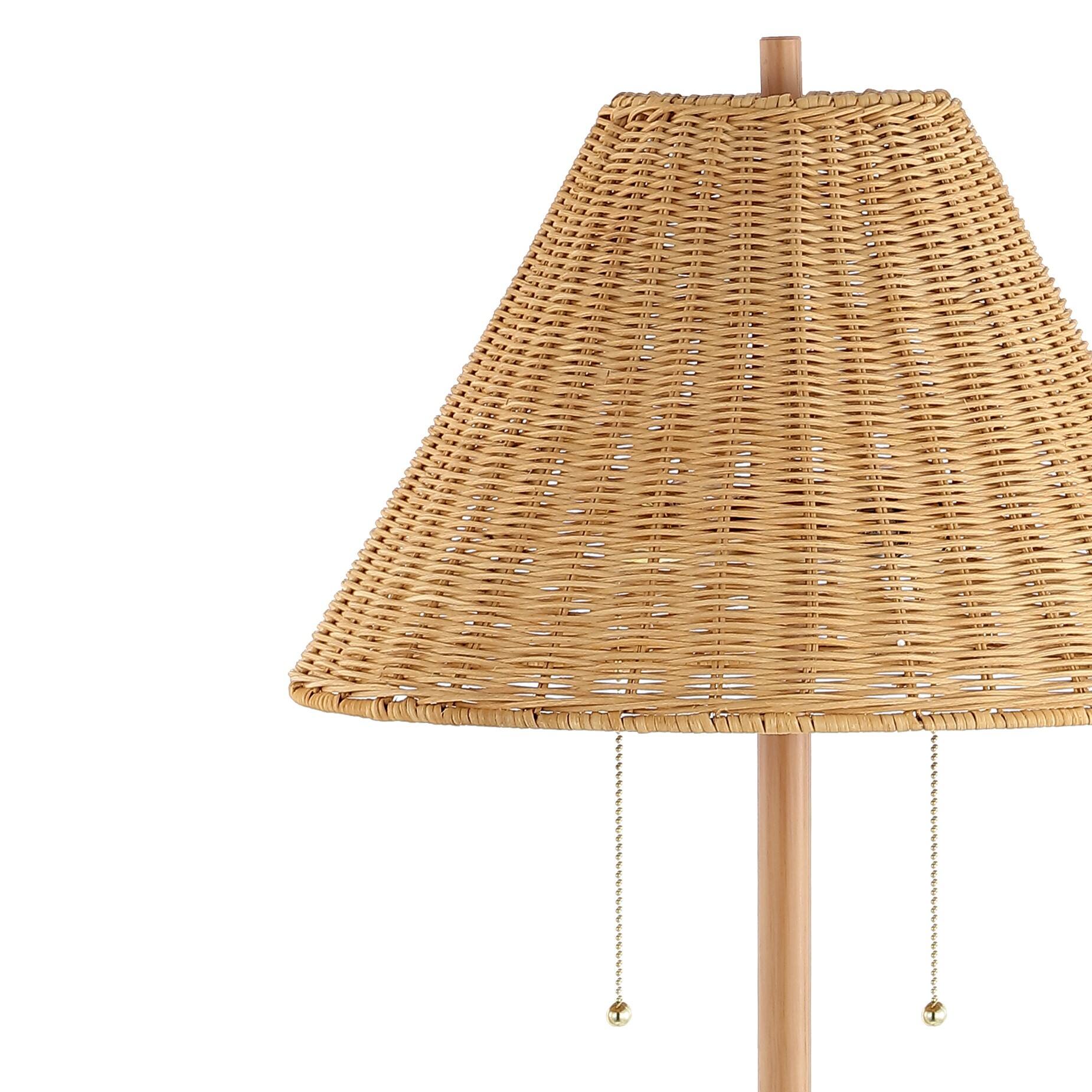 Alt View 4. Jonathan Y - Nando 61" 2-Light Coastal Bohemian Iron/Rattan LED Floor Lamp with Pull-Chain, Brown Wood Finish - Brown Wood Finish.