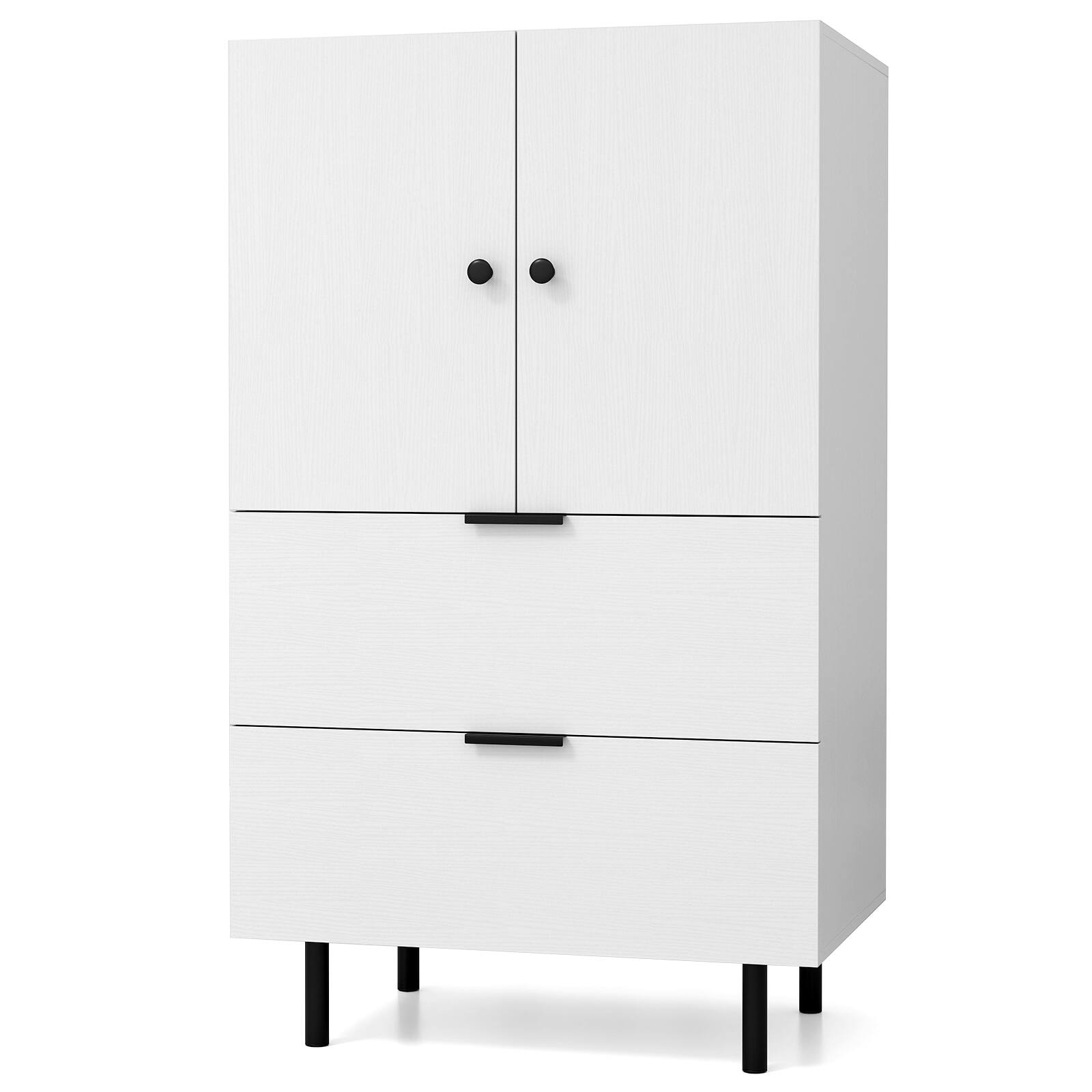 Alt View 9. Gymax - Gymax 2-Door Serving Cupboard w/ Drawers & Storage Cabinet Metal Legs for Living Room - White.