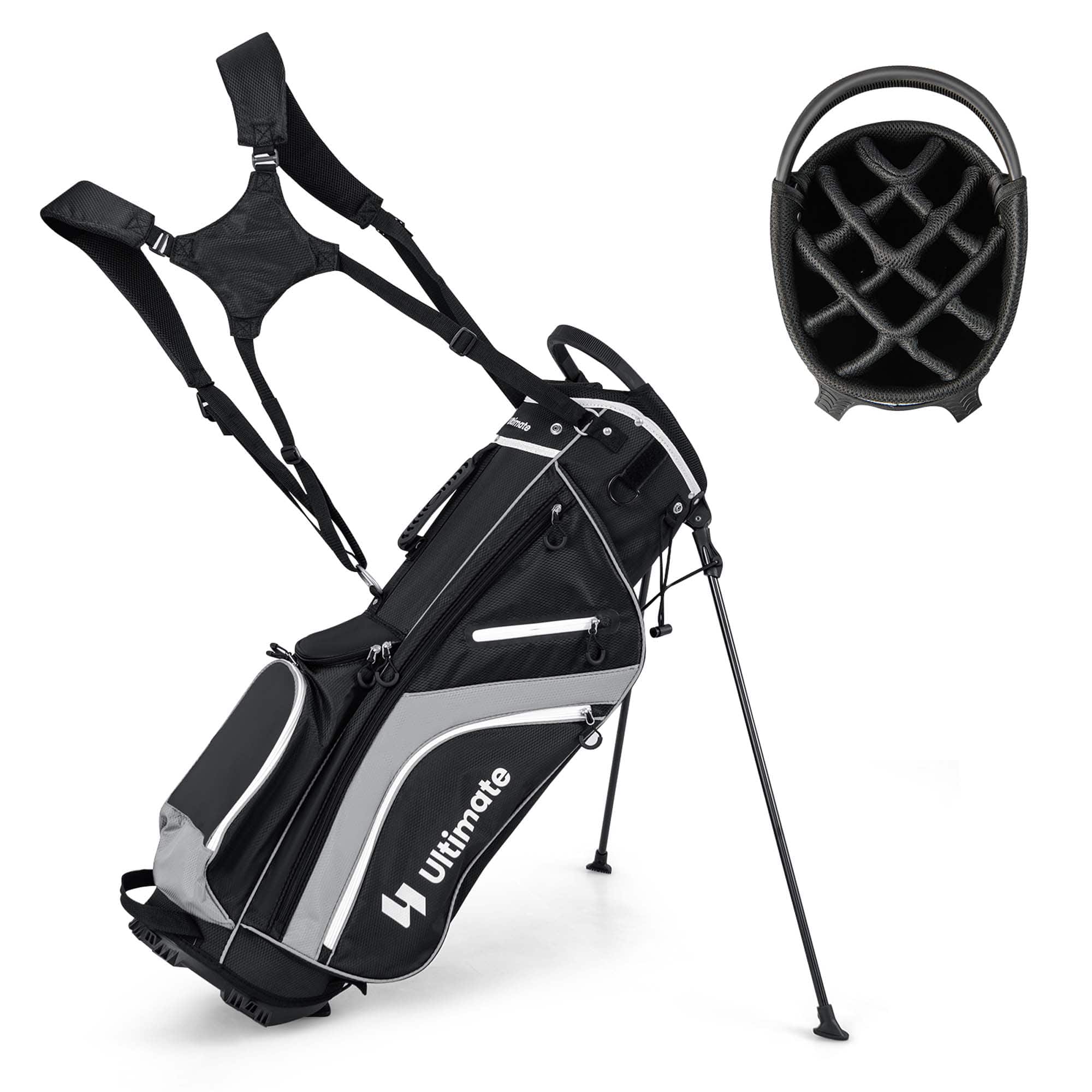 Costway - Lightweight Golf Stand Bag with 14 Way Top Dividers 6 Pockets Cooler Bag Rain Hood - Gray