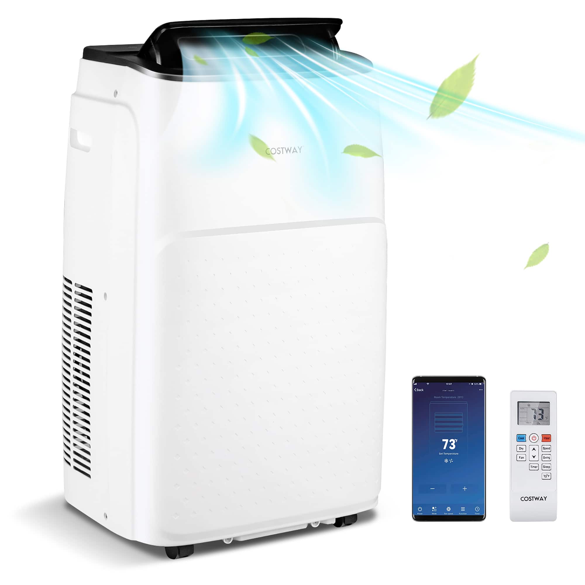 Costway - Smart Portable Air Conditioner & Heater 13000 BTU, 4-in-1 Stand up AC Unit, Dehumidifier - White