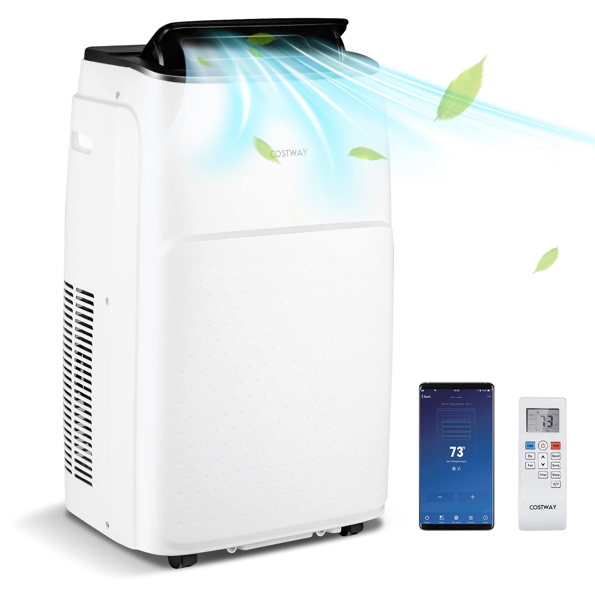 Costway - Smart Portable Air Conditioner & Heater 13000 BTU, 4-in-1 Stand up AC Unit, Dehumidifier - White