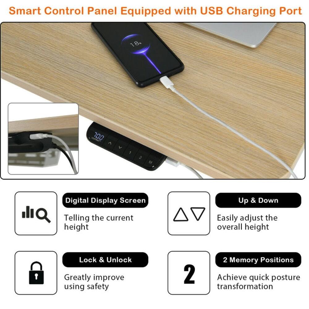 Smart Control Panel Equipped with USB Charging Port

- Digital Display Screen
  - Telling the current height

- Up & Down
  - Easily adjust the overall height

- Lock & Unlock
  - Greatly improve using safety

- 2 Memory Positions
  - Achieve quick posture transformation