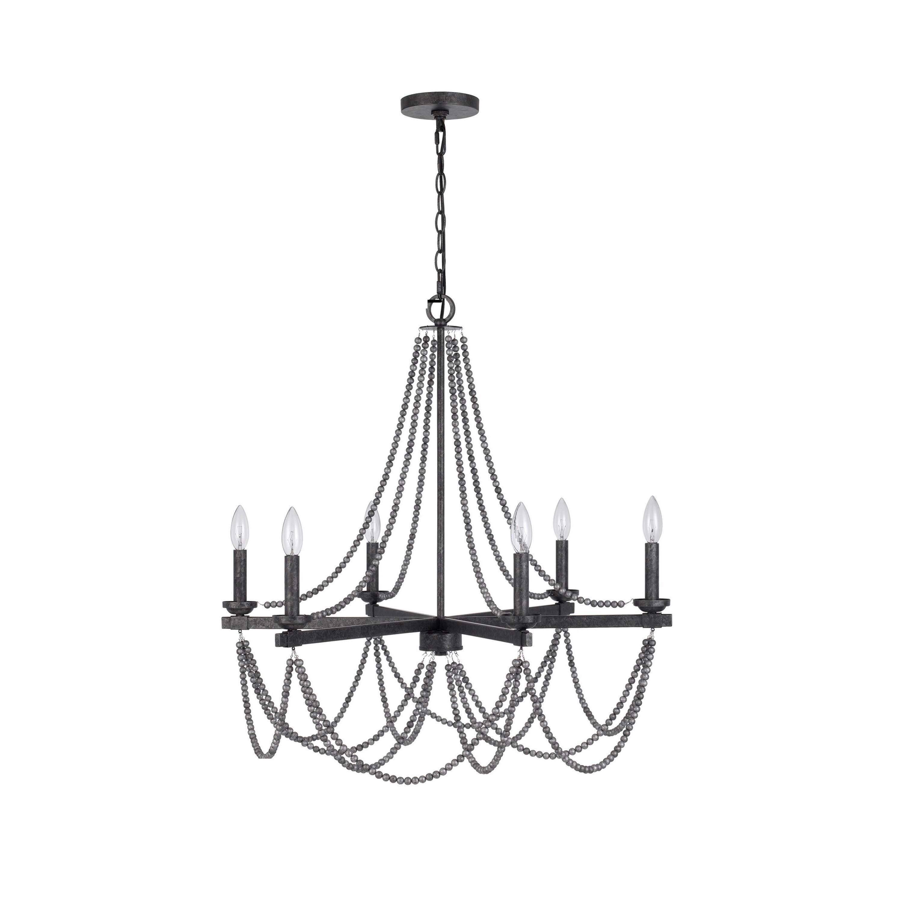 Angle. Manhattan Lane - Tura 30 Inch Chandelier, Classic Chrome Beaded Candelabra Design - Silver.