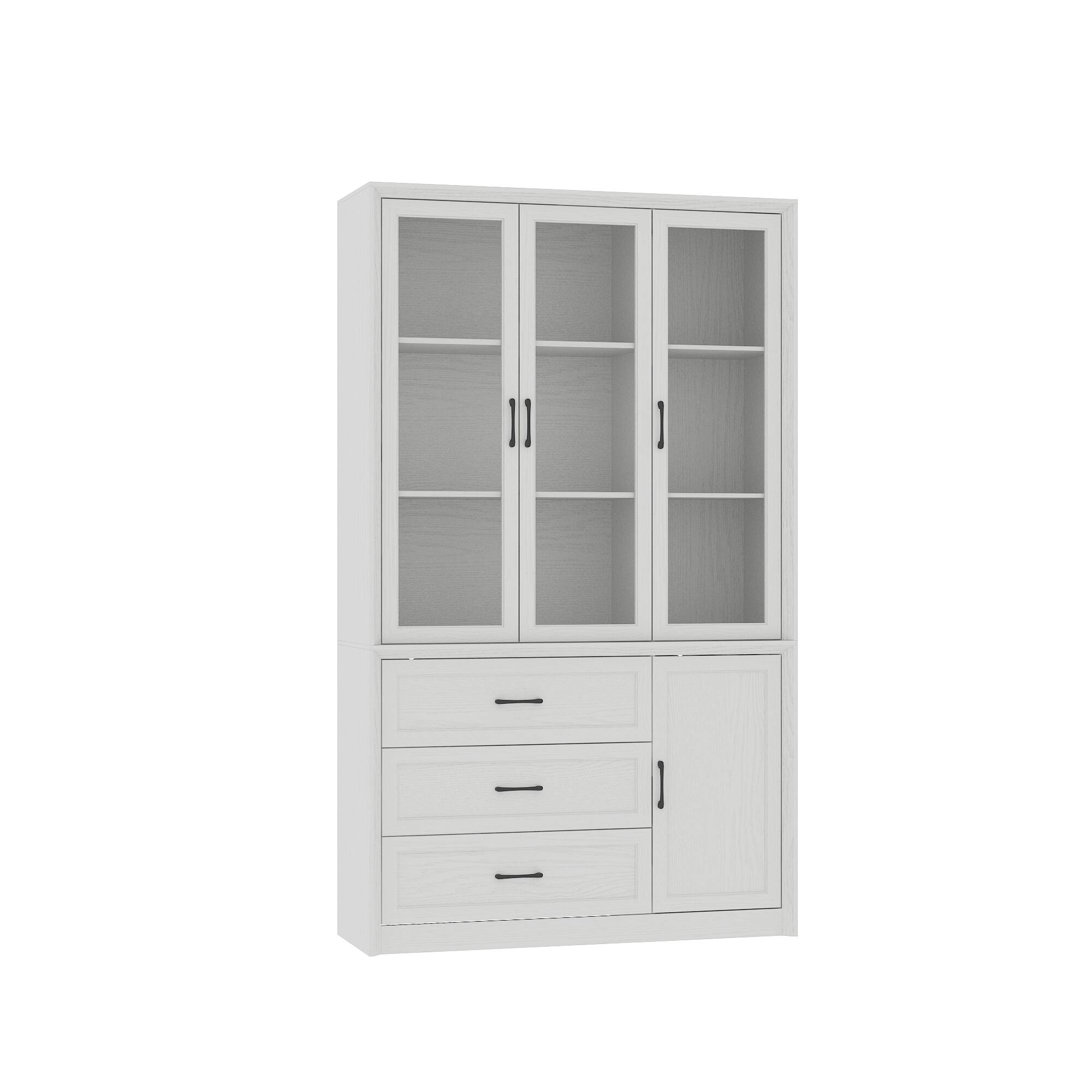 Alt View 10. FUFU & GAGA - Multi-Purpose Large Glass Door Storage Cabinet with Shelves and Drawers for Living Room or Kitchen - White.