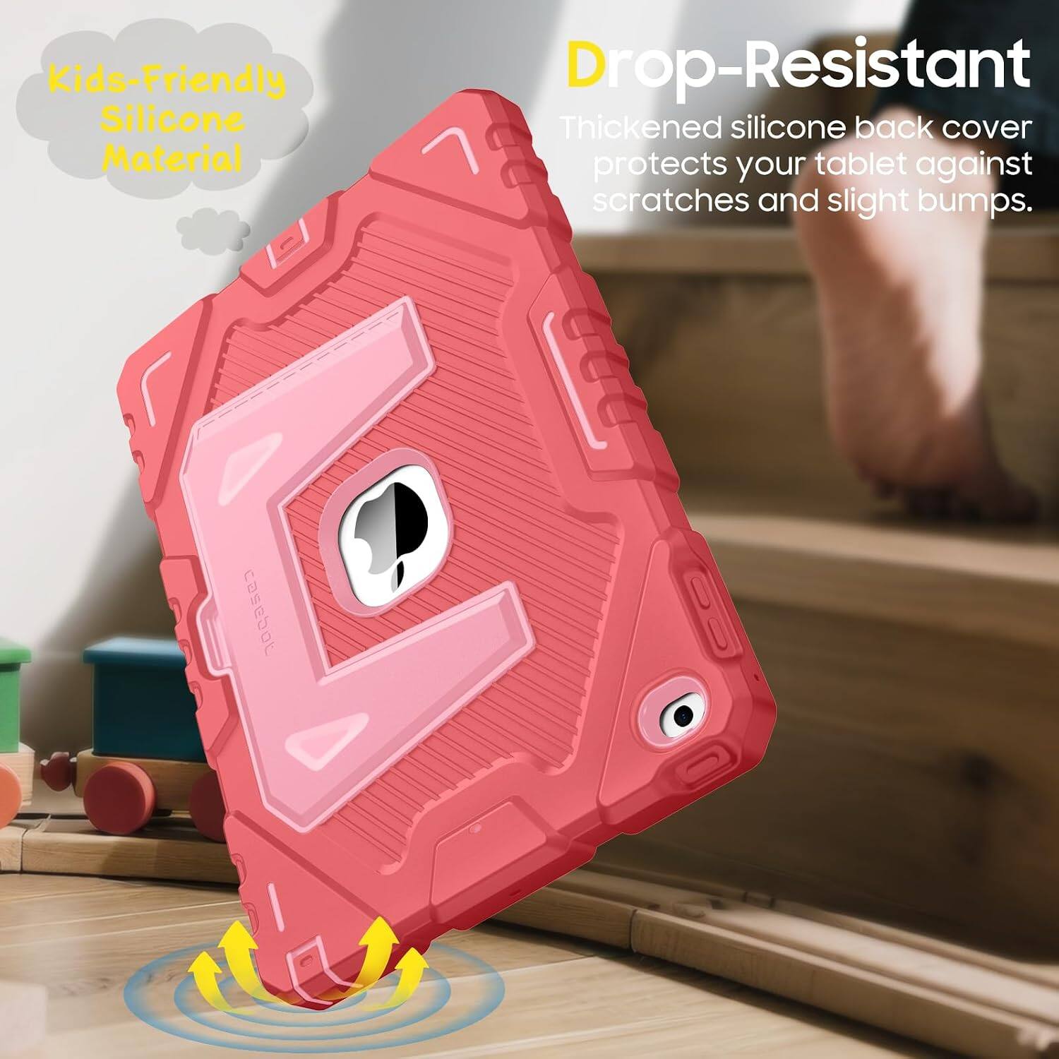 Kids-Friendly Silicone Material

Drop-Resistant

Thickened silicone back cover protects your tablet against scratches and slight bumps.