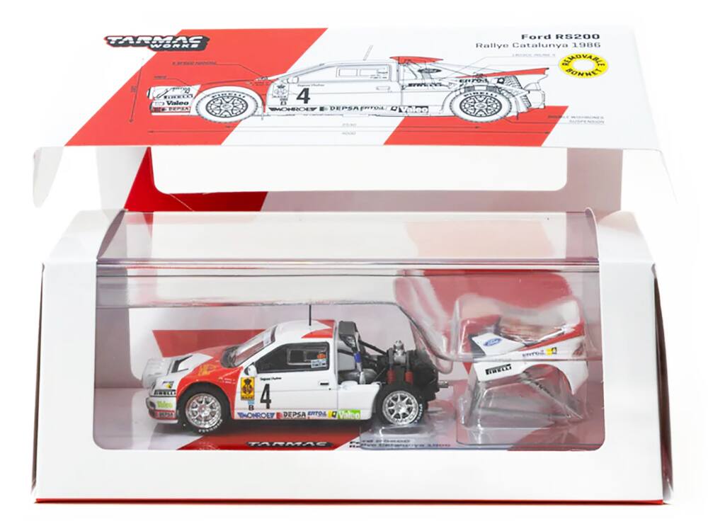 Tarmac Works  
Ford RS200  
Rallye Catalunya 1986  

4  
DEPSA  
Valeo  
Monro  
Tarmac Works  

Ford RS200  
Rallye Catalunya 1986  
1:43 Scale  
Limited Edition