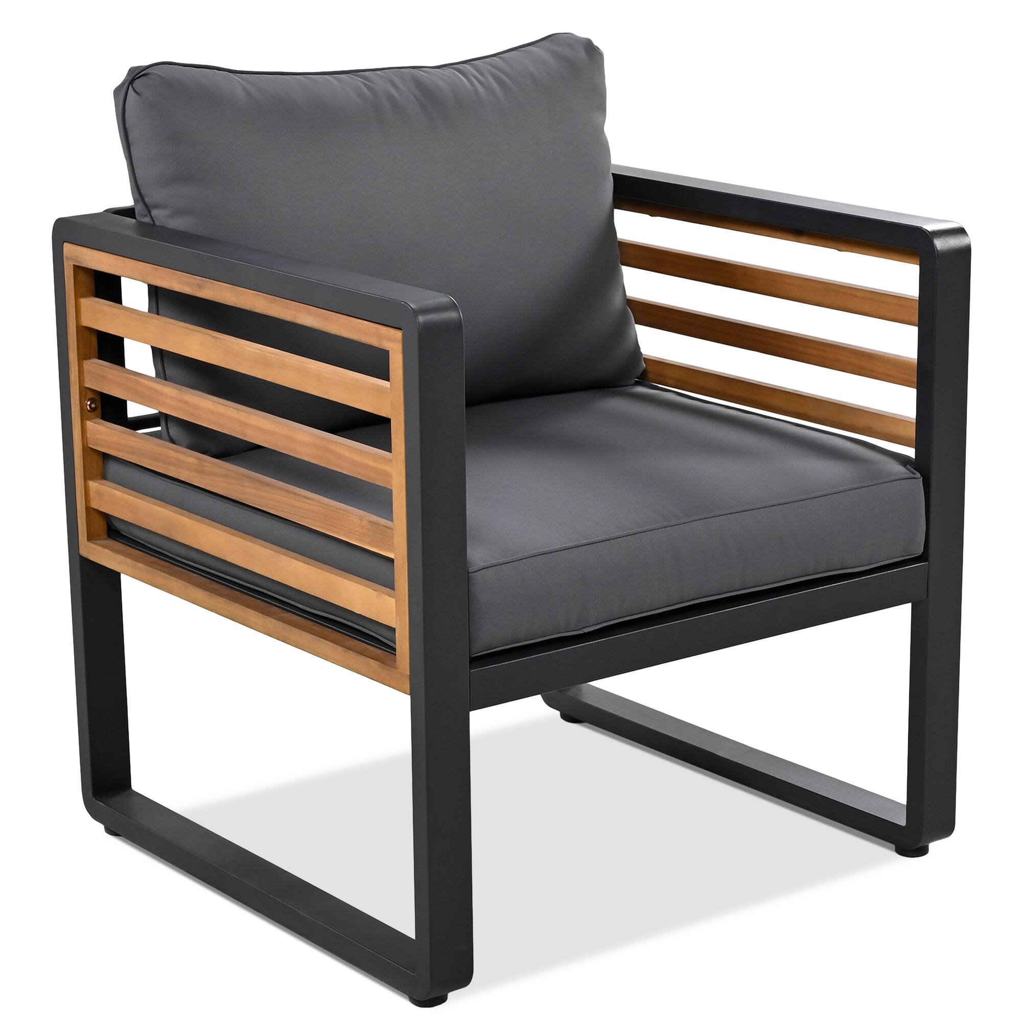 Alt View 8. Whisen - 4-Piece Acacia Wood & Metal Patio Conversation Sofa Set for 5, with 4-Inch Thick Removable Cushions - Gray.