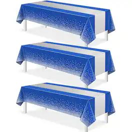 Dapper Styles - Hot Tablecloth Party Decorations Plastic Table Cloth Printed Runner Disposable Rectangle Cover For Birthday - Blue Silver-108" x 54" (Rectangular)