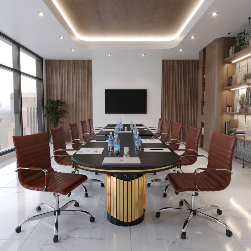 Left. LeisureMod - Harris Mid-Back Leather Office Chair Adjustable Height Tilt Computer Task Chair with 360-Degree Swivel - Dark Brown.