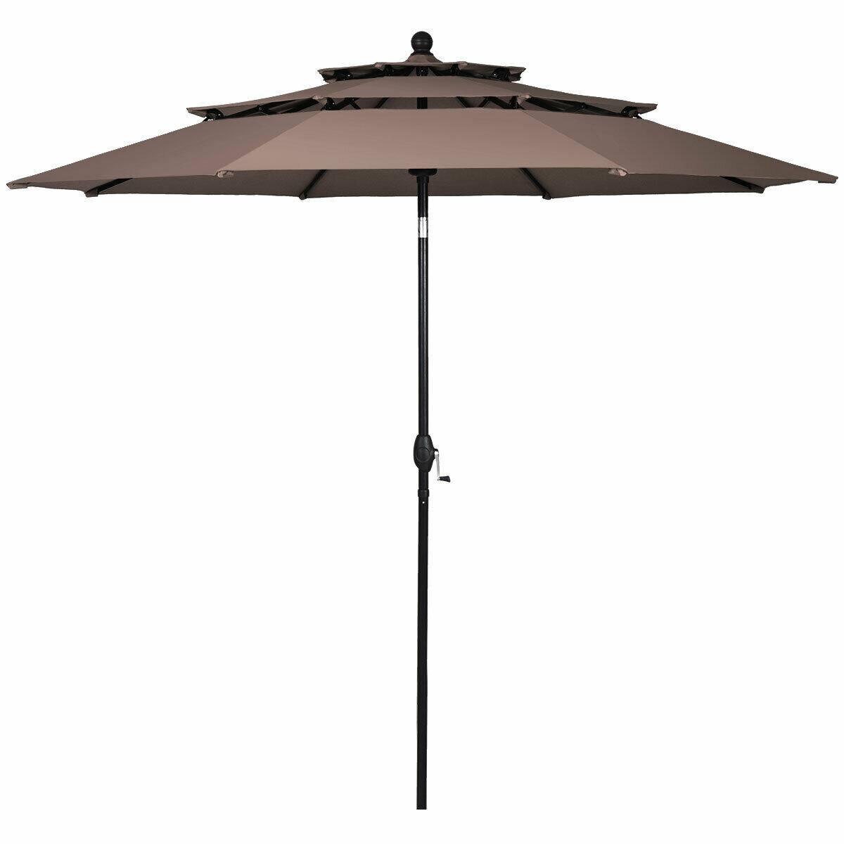 Alt View 3. Gymax - Gymax 10ft 3 Tier Patio Market Umbrella Aluminum Sunshade Shelter Double Vented Tan - tan.