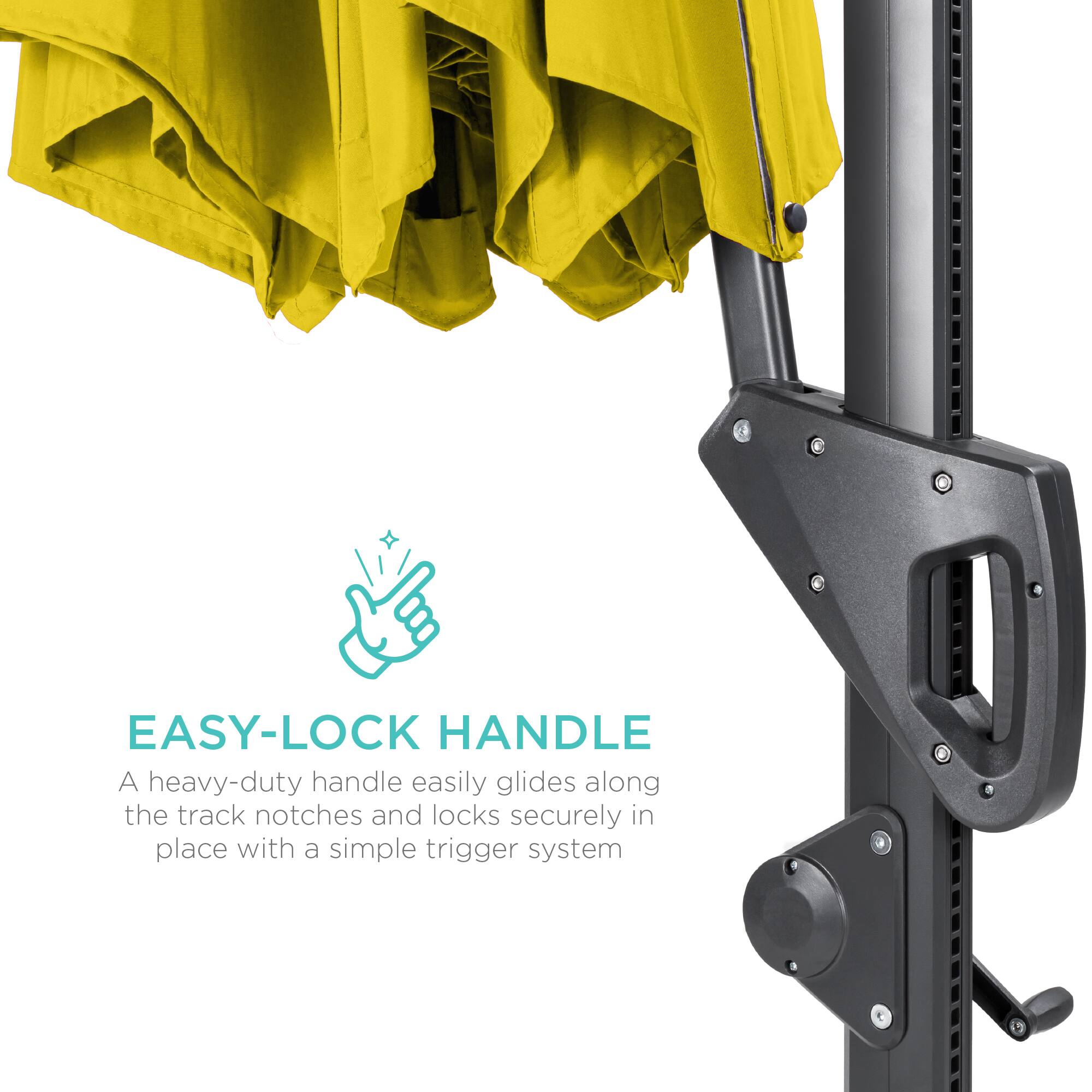 EASY-LOCK HANDLE

A heavy-duty handle easily glides along the track notches and locks securely in place with a simple trigger system.