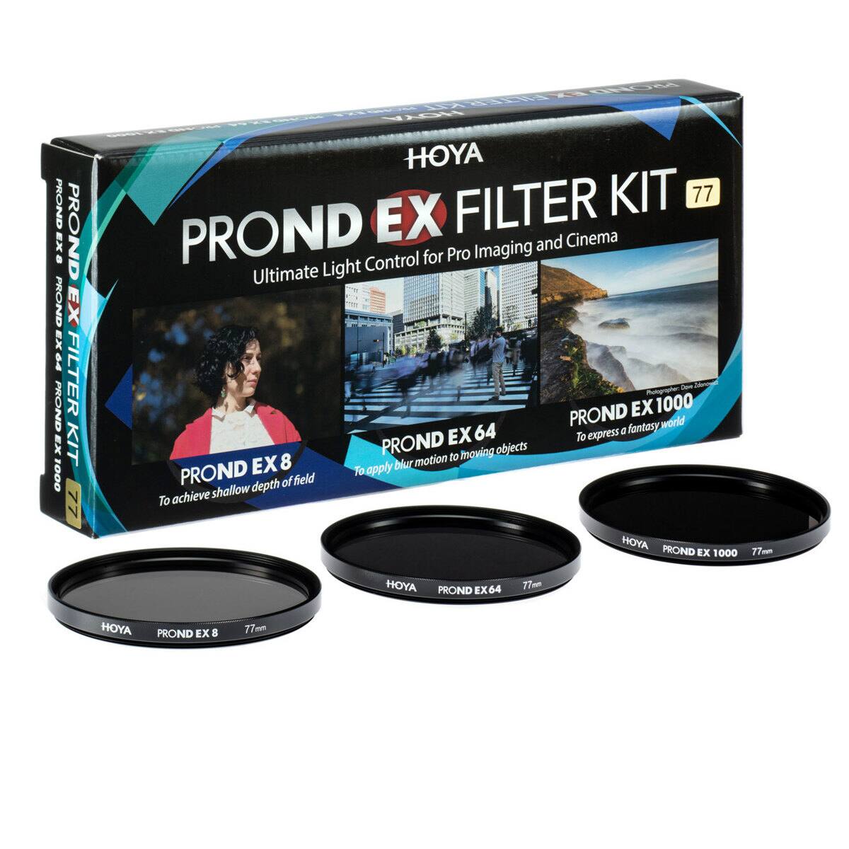 HOYA PROND EX FILTER KIT 77  
Ultimate Light Control for Pro Imaging and Cinema  

PROND EX8  
To achieve shallow depth of field  

PROND EX64  
To express a fantasy world  
To apply motion to moving objects  

PROND EX1000  
To apply blur  

77mm
