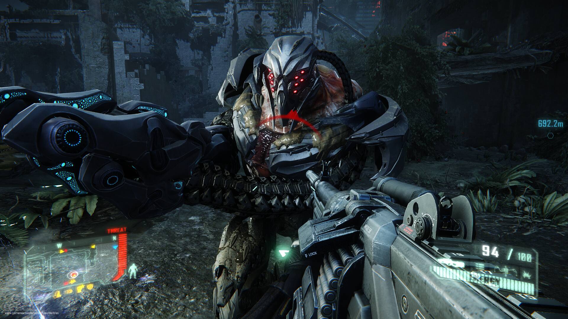 692.2m  
www.gamereactor.pe/ge/jeude/t/es  
THREAT N LOCK  
94 / 100  
EERIEN