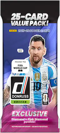 25-Card Value Pack! Panini 2025-26 Soccer Cards Lionel Messi Road to FIFA World Cup FIFA ALA - DRS n MA d 10 Donruss Soccer FIFA Official UENEO IEAAT Look for the Exclusive Diamond & Pink Diamond parallels! No Purchase Necessary - See Back for Details