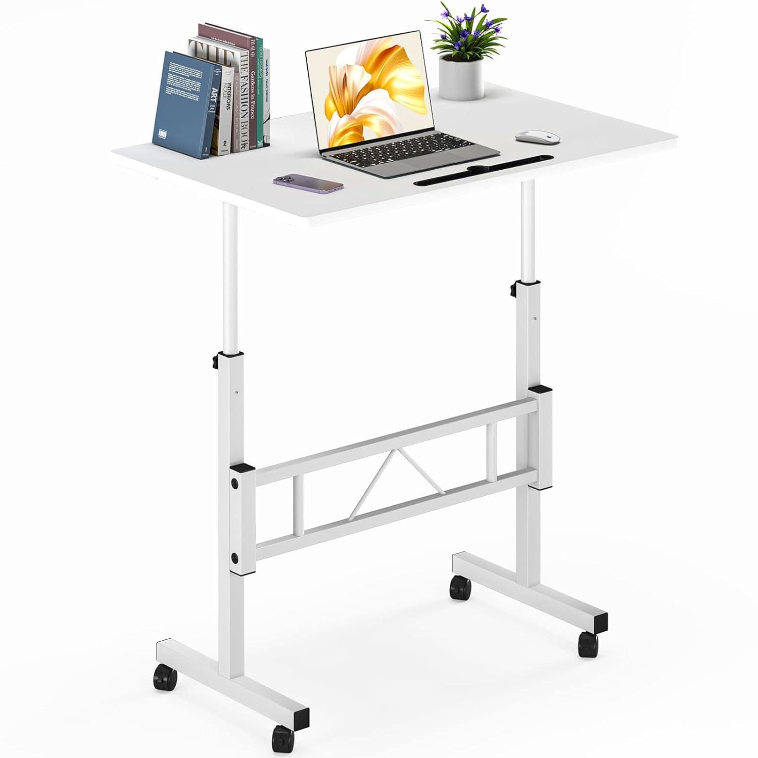 Zell Electronics - Standing DeskPortable Height Adjustable Table for Laptops, Walking Pad or Study - White
