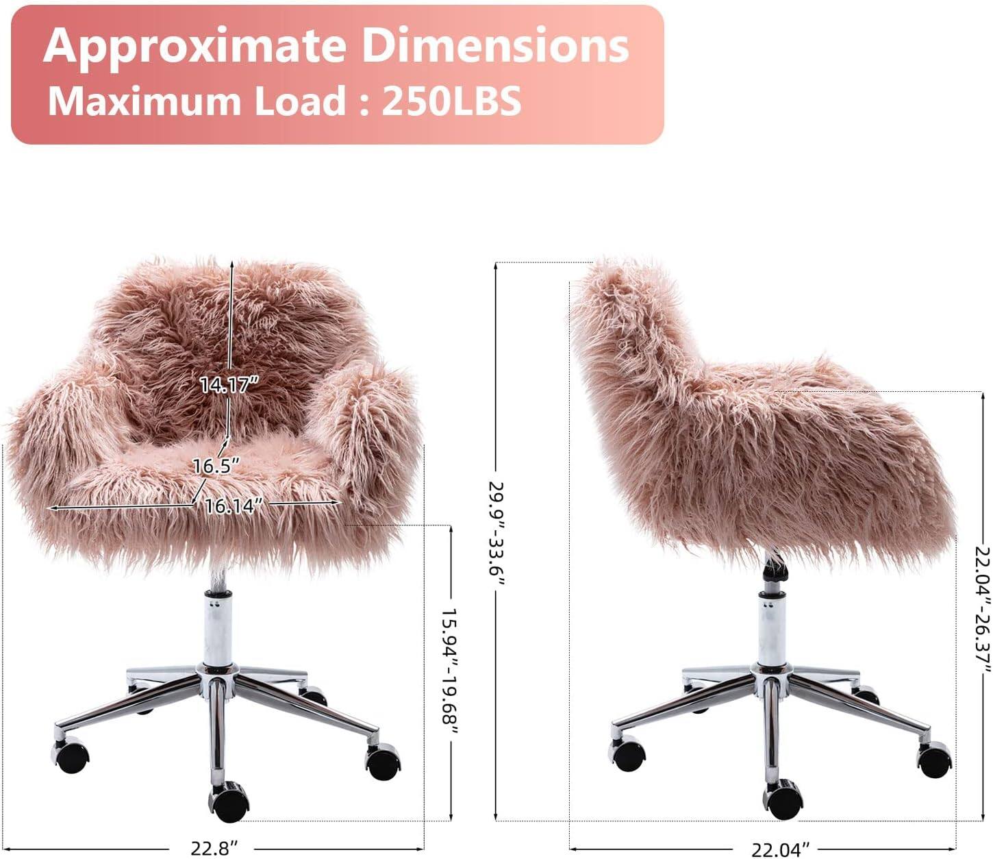 Approximate Dimensions  
Maximum Load: 250LBS  

- Height: 14.17"  
- Seat Width: 16.5"  
- Seat Depth: 16.14"  
- Seat Height: 15.94" - 19.68"  
- Back Height: 29.9" - 33.6"  
- Armrest Height: 22.04" - 26.37"  
- Base Width: 22.8"  
- Overall Width: 22.04"