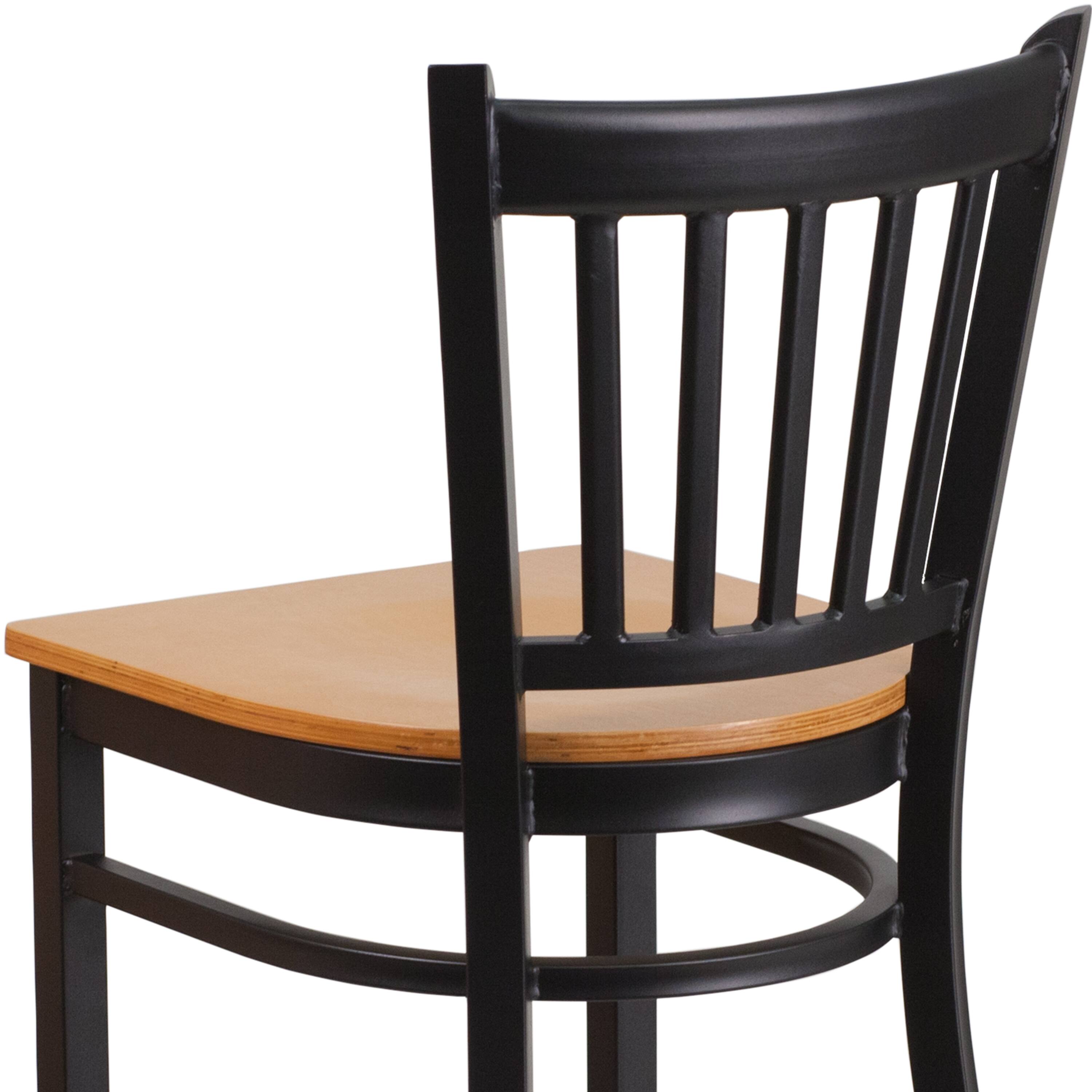 Alt View 9. Emma + Oliver - Vertical Back Metal Restaurant Dining Barstool - Natural Wood Seat/Black Metal Frame.