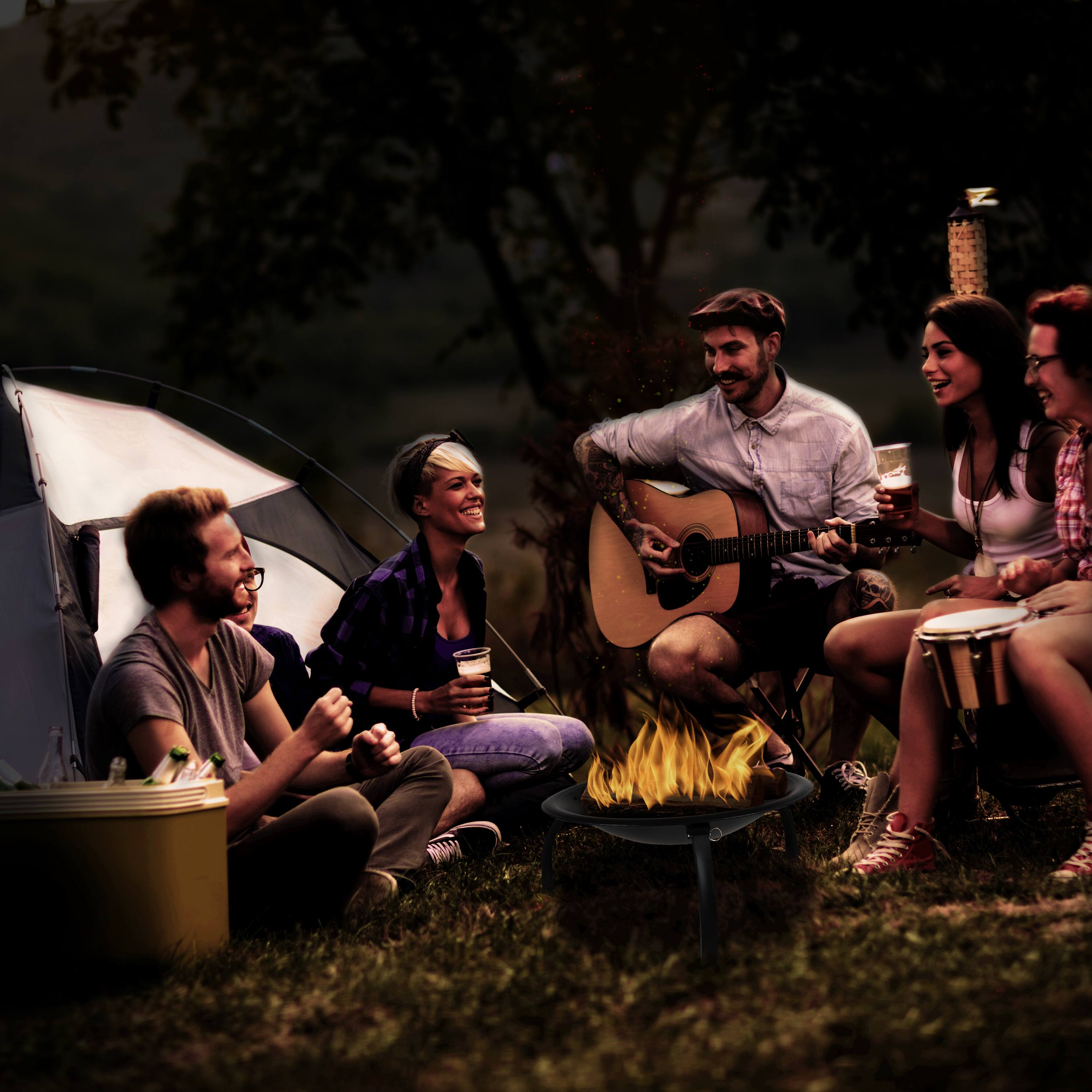 Alt View 4. Emma + Oliver - 22.5" Iron Foldable Wood Burning Outdoor Firepit with Mesh Screen & Poker - Black.